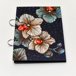 orchids -  a5 wood book wood burning pyrography sketchpad a perfect christmas or birthday gift halloween item