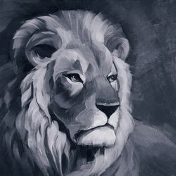 Lion head Original Acrylic Painting Black and White Art