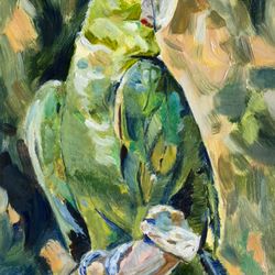Parrot original oil painting bird portrait modern painting wall art  9x6 inches