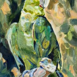 parrot original oil painting bird portrait modern painting wall art  9x6 inches