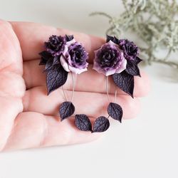 Flower Earrings. Purple Rose Earrings. Polymer Clay Jewelry. Purple Bridesmaids Gift. Rose Jewelry. Mothers Day Gift