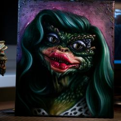 Original oil painting Gremlins , Horror portrait Greta, Hand painted, 80s movie