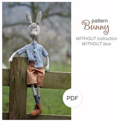 Doll rabbit pattern without instruction, making stuffed toy bunny, PDF digital file