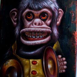 Original Jolly Chimp oil painting, The Devils Gift, Stephen King, Hand painted, Halloween gift