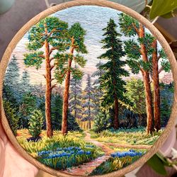 Hand embroidery artwork 6.5", thread painting, landscape embroidery art