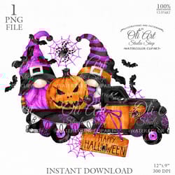 happy halloween truck, pumpkin clipart. hand painted clipart. sublimation png, design digital download. oliartstudioshop