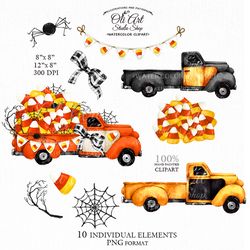 Happy Halloween truck, Candy Corn Clipart. Hand Painted Clipart. Sublimation Png, Design Digital Download