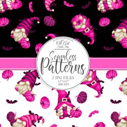 Download Seamless patterns. Halloween pink gnomes. Happy holidays. Download Seamless Patterns. OliArtStudioShop