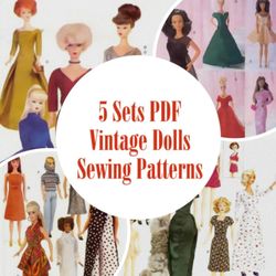Digital | 5 SETS | Vintage Barbie Sewing Pattern | Wardrobe Clothes for Dolls 11-1/2" | 2-ENGLISH 3-FRENCH PDF TEMPLATE