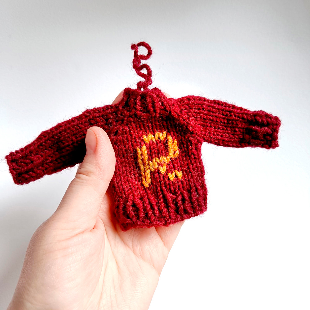Decorated Christmas Tree Hand-Knit Sweater Ornament Tiny sweater