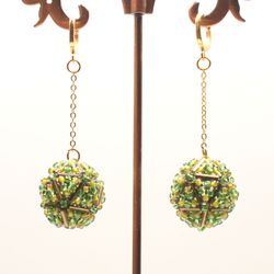 Green Beaded Ball Earrings Seed bead Dangle earrings