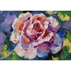 Rose Painting Flower Original Art Artwork Small Oil Impasto Floral Wall Art Impressionism