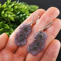 Large Amethyst Slice Earrings Amethyst Stalactite Crystal Druze Purple Lilac Lavender Violet Long Earrings Jewelry 7459