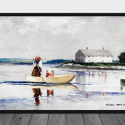 Watercolor Vintage painting fisherman, Landscape Vintage Poster Wall Art, Sea vintage photo prints