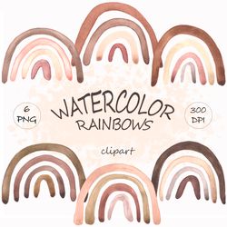 Rainbow clip art watercolor, Boho rainbow clipart, Blush pink, mauve and browns, Earth tones clipart, Brown rainbow png