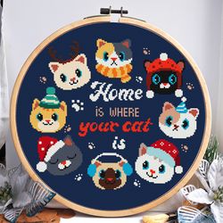 Cross stitch quote, Home is where the cat is, Cat cross stitch, Animal cross stitch, Home cross stitch, Digital PDF