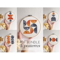 Geometric cross stitch patterns set Orange and gray cross stitch PDF Boho embroidery bundle Contemporary xstitch