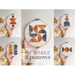 geometric cross stitch patterns set orange and gray cross stitch pdf boho embroidery bundle contemporary xstitch