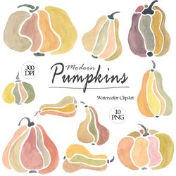 Watercolor pumpkin clipart, Modern pumpkins png, Earth tones, Autumn sign, Neutral clip art, Thanksgiving, Halloween