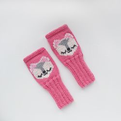 Pink Wool Finger less Gloves for kid 3-5 years old,handmade, hand knitted, wool arm warmers, soft yarn