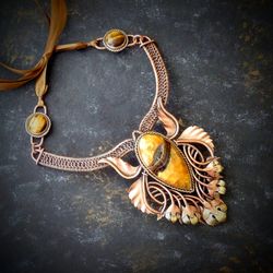 Flower necklace / Wire wrap copper necklace / Art Nouveau style / Wedding necklace