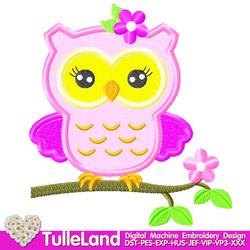 Owl Birthday for girl Design Applique for Machine Embroidery