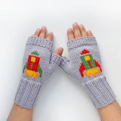 Grey Wool Finger less Gloves for kid 6-8 years old,handmade, hand knitted, wool arm warmers, soft yarn