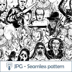 Horror Movie Seamless pattern 1 JPG file Digital Paper Halloween Design Repeating template Halloween Digital Download