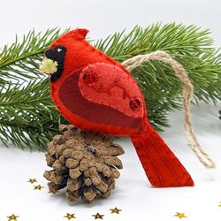 Red Cardinal, bird ornament for Christmas tree decoration, gift idea