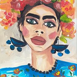 Frida Kahlo Original gouache painting on paper Frida portrait Mexican art Abstract woman portrait Fauvism artwork Decor