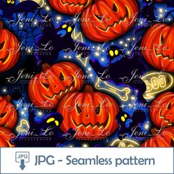 Halloween Seamless pattern 1 JPG file Digital Paper Halloween Design Repeating template pumpkins Digital Download