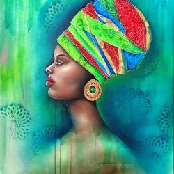 Original large oil painting on canvas beautiful  african woman 70x100cm