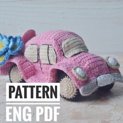 Beetle Car Classic, Retro Vintage Car, PDF English crochet pattern