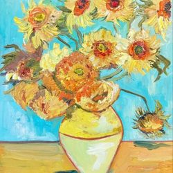 Sunflower painting Original oil painting on canvas panel Sunflowers bouquet Impressionism art Fauvism artwork Hanging