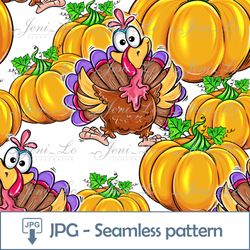 Thanksgiving Day Seamless pattern 1 JPG file Digital Paper Turkey Design Repeating template Turkey day Digital Download