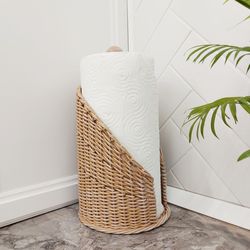 paper towel holder standing. wicker handmade holder for kitchen towels