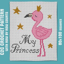 c2c Pink Flamingo crochet blanket pattern, c2c crochet graph