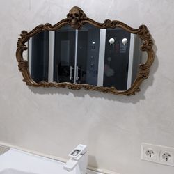 Wall mirror with skull Gothic wooden Mirror, Wall Mirror Carved On Wood, Witch mirror, interior mirror