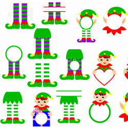 Bundle Christmas Elf Monogram SVG files, Digital download, 16 Designs