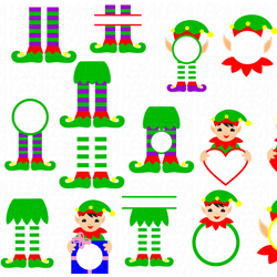 bundle christmas elf monogram svg files, digital download, 16 designs