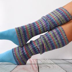 Wool leg warmers, Yoga socks, Striped leg warmers, Hand knitted flip flop socks, Unique gift for her