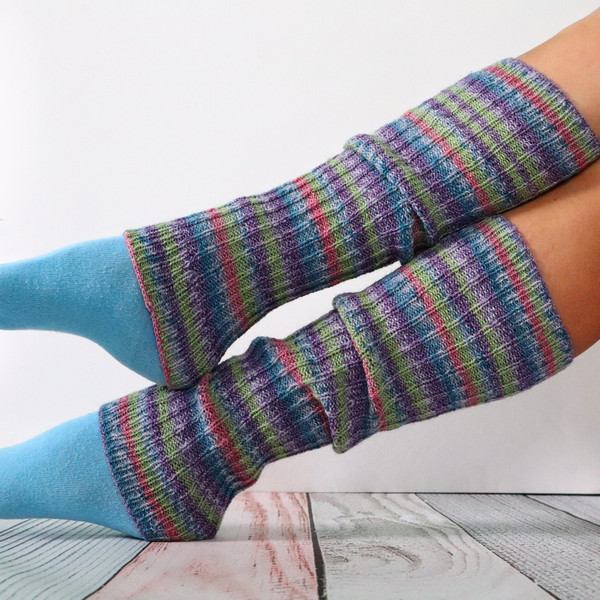 Wool leg warmers, Yoga socks, Striped leg warmers, Hand knit