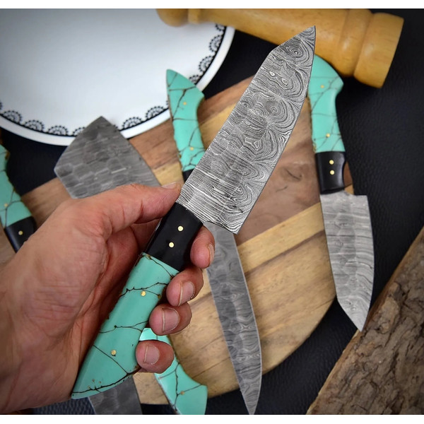 5 PC Custom Handmade Forged Damascus Steel Chef Knife Sets Kitchen.jpeg