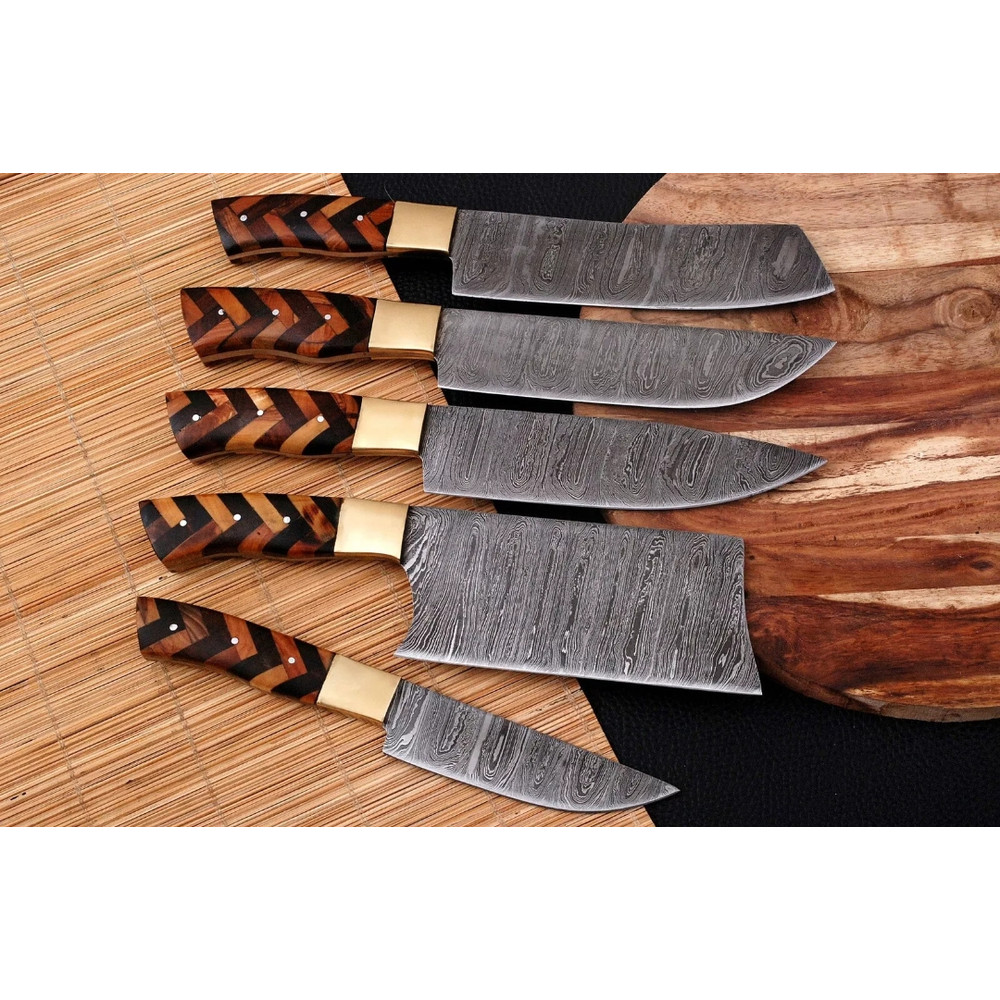 5 PC Custom Handmade Hand Forged Damascus Steel Chef 2jpeg