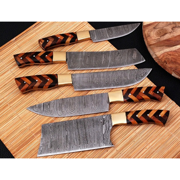 5 PC Custom Handmade Hand Forged Damascus Steel Chef Knife Set.jpeg
