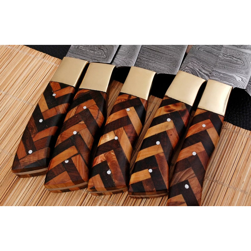 5 PC Custom Handmade Hand Forged Damascus Steel Chef Knife Setsjpeg