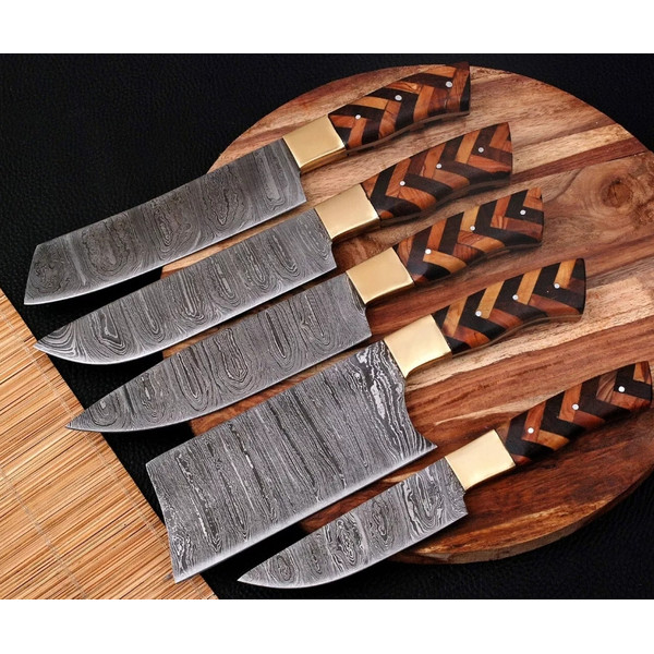 Handmade Damascus Steel 5 Pcs Kitchen Knife set, Hand Forged - Inspire  Uplift
