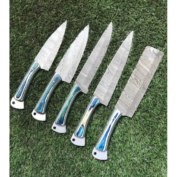 Custom Handmade Hand Forged Damascus Steel Chef Knife Sets Kitchen Knives.jpeg