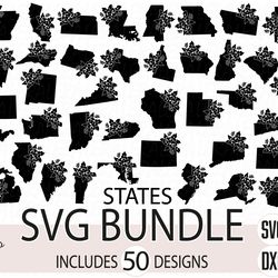 Bundle 50 States Flowers SVG files, Digital download