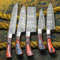 5 Pc Custom Handmade Hand Forged Damascus Steel Chef Knives Sets